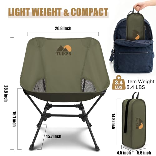 Ultralight Camping Chair Backpacking Chair, Portable Camp Chair with Cup Holder & Storage Bag, Lightweight Compact Folding Chair for Hiking, Travel, Picnic Mountaineering-Gark Green - color: Gark Green