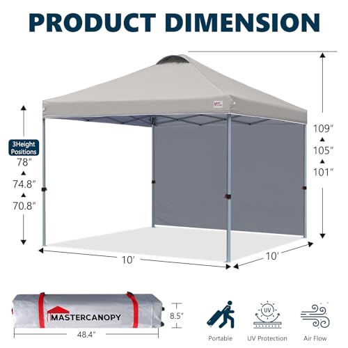 MASTERCANOPY Durable Pop-up Canopy Tent with 1 Sidewall (10'x10',Gray) - color: Gray, size: 10x10