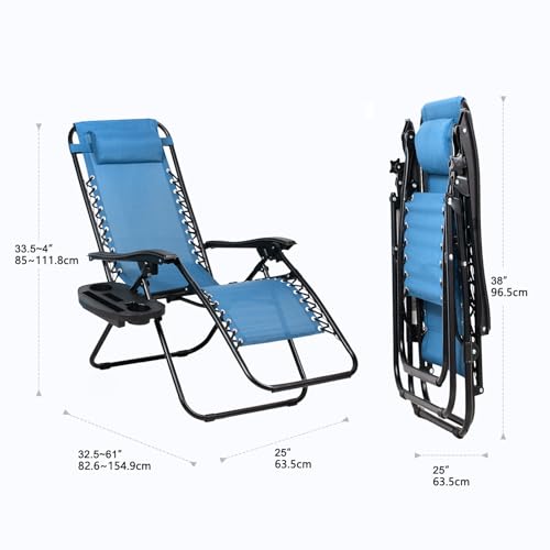 Nazhura Set of 2 Relaxing Recliners Patio Chairs Adjustable Steel Mesh Zero Gravity Lounge Chair Beach Chairs with Pillow and Cup Holder (Sky Blue) - color: Sky Blue
