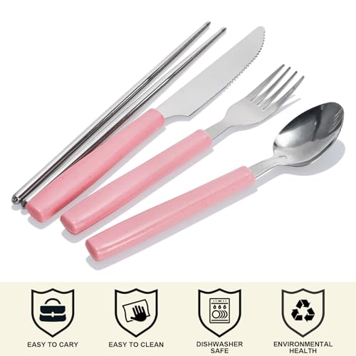 Nicunom 9 Pack Reusable Travel Utensils with Case, Portable Stainless Steel Flatware Set, Knife Fork Spoon Chopsticks, for Camping Lunch Box Picnic