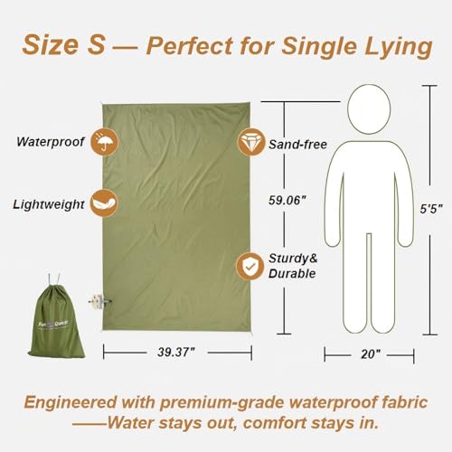 Picnic Blanket Waterproof – Packable Sand Proof Beach Blanket (0.42lb/0.66lb), Compact & Foldable, Fits in Pocket with Integrated Stakes, Ideal for Camping, Hiking, Travel, Concert, Festival - size: Military Green Burger 59.06" x 39.37"