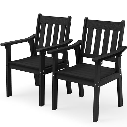 YEFU Outdoor Patio Chairs Set of 2: All Weather Outdoor Dining Chairs with Wide Curved Seat and Backrest - Plastic Patio Chairs for Outside Backyard/Garden/Pool/Porch/Deck 350lbs Capacity Black - color: Black, size: 2 Chairs