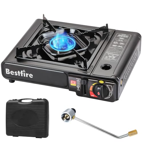 BESTFIRE Portable Dual Fuel Camping Stove - 10,000 BTU Butane and Propane Stove with Adapter & Case - Single Burner Gas Stove for Outdoor Cooking, Tailgating & Emergency
