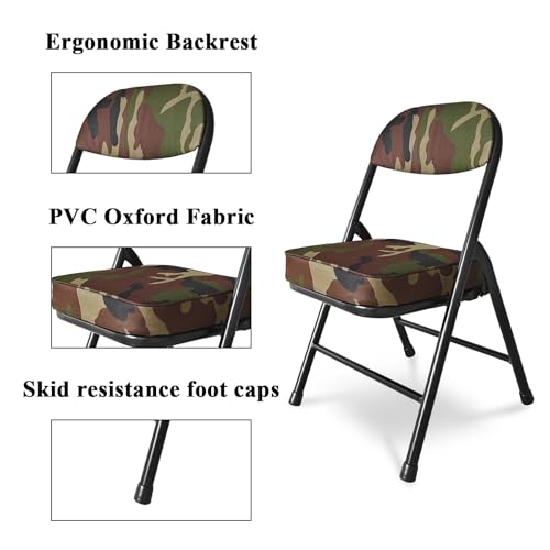 Mini Padded Folding Chairs, Garage Stool, Portable Camping Chair with Cushion, Lightweight Lawn Chair, for Outdoor Sports Events, Patio, Fishing, Hiking, Hunting, Picnic, Beach (Camo Green) - color: Camo Green