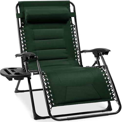 Best Choice Products Oversized Padded Zero Gravity Chair, Folding Outdoor Patio Recliner, XL Anti Gravity Lounger for Backyard w/Headrest, Cup Holder, Side Tray, Polyester Mesh - Forest Green - color: Forest Green
