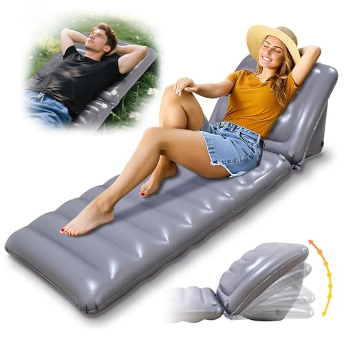 Taiwang Inflatable Pool Beach Lounge Chair - Portable Air Sofa for Indoor Outdoor Use, Compact Foldable Design with Headrest, 86.61x30.71 Inch (Light Gray) - color: Light Gray