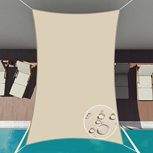 Patio Paradise 8' x 12' Sun Shade Sail Waterproof Beige Rectangle Shade Canopy UV Block Tarp Cloth Outdoor Patio Cover for Garden Backyard Deck Awning - color: Beige, size: 8' x 12'