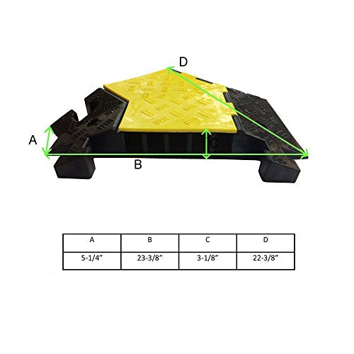 Electriduct Extreme Rubber 5 Channel Cable Protector 36" Wire Cover with 1-3/8" Channels - 45° Left Turn Black/Yellow - color: Black Base / Yellow Lid, size: Left Turn