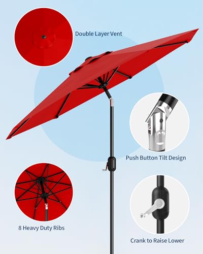 GarveeLife Outdoor Patio Umbrella, Table Market Umbrella with Push Button Tilt and Crank, 8 Sturdy Ribs UV Protection Waterproof for Garden, Deck, Backyard, Pool