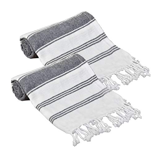 GLAMBURG Peshtemal Turkish Towel - Beach Towels Oversized 36x71 Set of 2, Cotton Beach Towels for Adults, Soft Durable Absorbent Extra Large Bath Sheet Hammam Towel - Navy Blue - color: Navy, size: 2 Pack