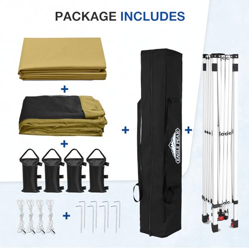 EAGLE PEAK 10x10 Outdoor Easy Pop up Canopy with Netting, Instant Screen Party Tent with Mesh Side Walls, Beige - color: Beige