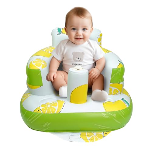 AirSwim Inflatable Baby Seat, Inflatable Baby Chair for Babies 3 Months and Up, Summer Blow Up Chair with Built in Air Pump, Infant Floor Seats for Learning to Sit, Palying, Camping, Lemon - color: Lemon