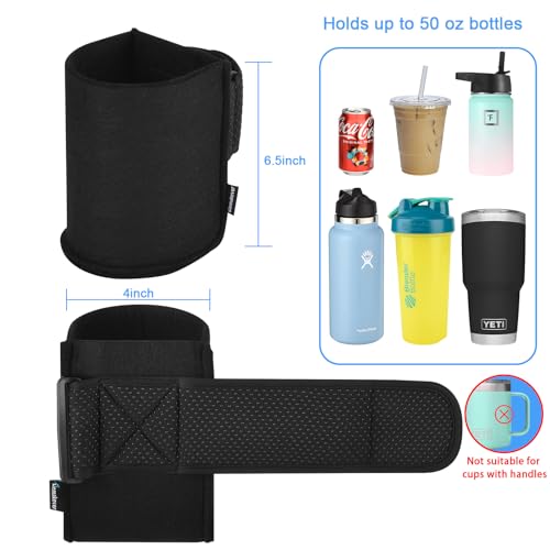 Drinking Cup Holder with Adjustable Straps for Patio Garden Chaise Lounge Chairs, Universal Cup and Bottle Holder for Beach Chair, Golf Cart, Wheelchair, Easily Straps to Chairs with Armrests - color: Black-A