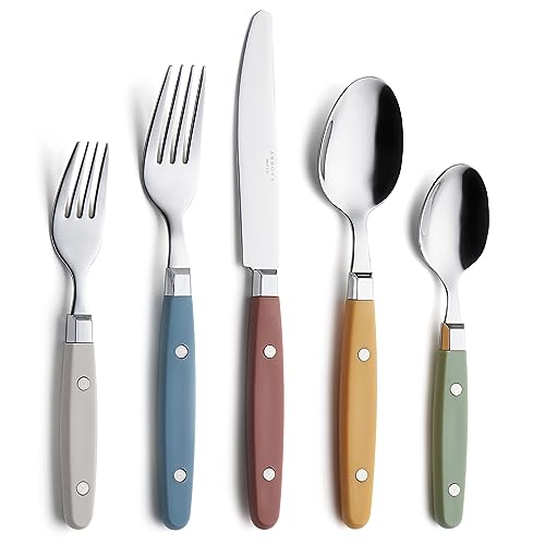 ANNOVA Silverware Set, Retro/Rivet Colorful Stainless Steel Tableware Kitchen Flatware Set Utensils, Includes Dinner Knives, Forks, Spoons, Salad Forks & Dessert Spoons (Morandi Mix, 20 Pieces) - color: Morandi Mix, size: 20 Pieces