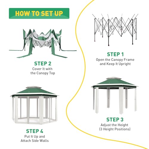 13X13 Pop Up Gazebo,Outdoor Canopy Tent with Mosquito Netting, Double Vented Roof Sun Shelter with Adjustable Heights,Outdoor Gazebo for Backyard & Patio Furniture.(Green with Beige-Hexagonal). - color: Green with beige