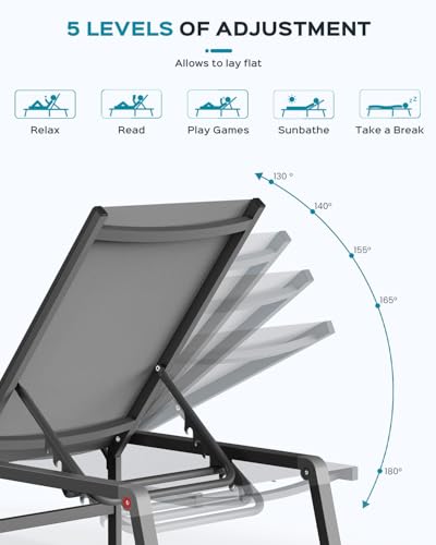 Ciokea Aluminum Foldable Lounge Chairs Set of 2 with 1 Outdoor Aluminum Side Table ，Perfect Match ，Suitable for Courtyard, Balcony, Lawn and Other Scenes，Grey - color: Grey, size: 2 Chairs + 1 Side Table (3pcs)