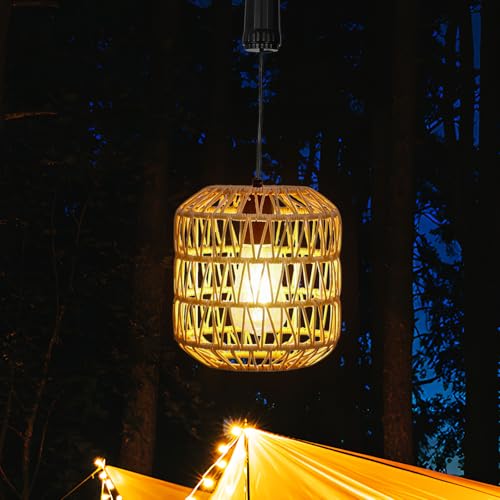 Livinlarge Battery Operated Hanging Pendant Ligh,Battery Outdoor Chandelier,Rattan Light with Warm White Bulb,4*AA Battery Powered for Gazebo Backyard Pergola Porch Patio Outdoor Indoor Decor - style: Battery Operated Lanterns