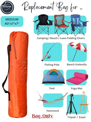 Replacement Bag for Folding Camping Chair, Portable Camp Chair, Hammock, Yoga Mat, Umbrella, Tents, Tripods, Fishing Poles - 420D Oxford Polyester Fabric - color: Orange, size: Medium 40"x7"x7"