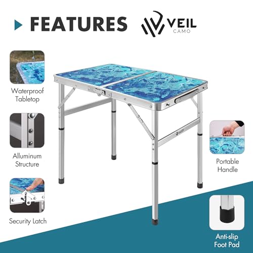 VILLEY Folding Camping Table 2FT, Portable Small Picnic Table with Adjustable Height, Lightweight Aluminum Foldable Table Small Folding Table with Carry Handle for Outdoor Indoor BBQ Hiking Beach - size: 23.6" x 15.8"(2 Height)