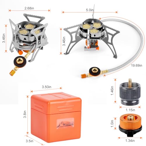 WADEO 6800W Windproof Camping Stove, Backpacking Stove with Piezo Ignition and Fuel Canister Adapters, Camping Gas Stove for Outdoor Backpacking Hiking and Picnic