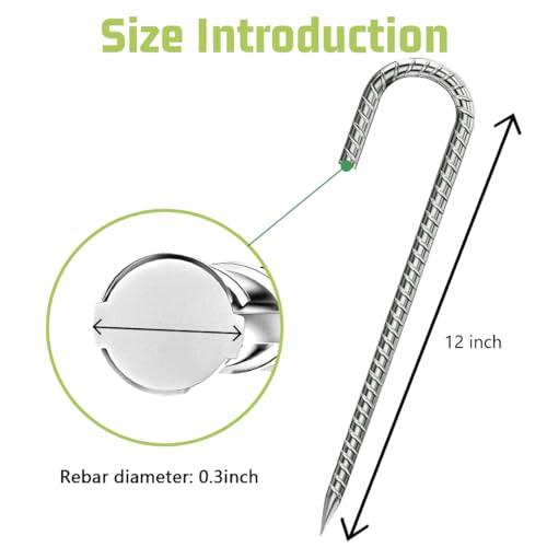 Rebar-Stakes-12-Inch, Ground Stakes Heavy Duty J-Hook Galvanized Anti-Rust Heavy Duty Ground Anchors for Garden Dog Fence Chicken Coop Christmas Decorations Deer Fence 10pcs - color: Silver-J-HOOK, size: 10pcs