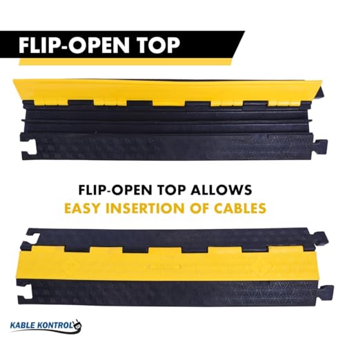 Kable Kontrol Atlas Cable Protector Wire Ramp - 2 Channel - 1 Pc - 39" Long Black & Yellow - 20,000 Lbs Load Capacity - Rubber Speed Bump Wire Protector Cord Cover - CP9972 - size: 2 Channel - 1 Unit