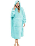 Sherpa Wearable Blanket Oversized Hoodie Sweatshirt TV Blanket with Long Sleeves and Pocket,One Size Fit All,Lakeblue - color: Lakeblue