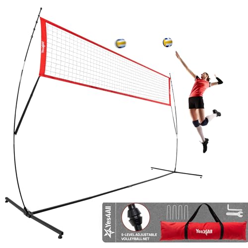 Yes4All Freestanding Volleyball Net with 5 Adjustable Heights, 12ft Portable Volleyball Net for Backyard & Beach, Special Low Middle Bar for Volleyball Outdoor Net to Reduce Tripping