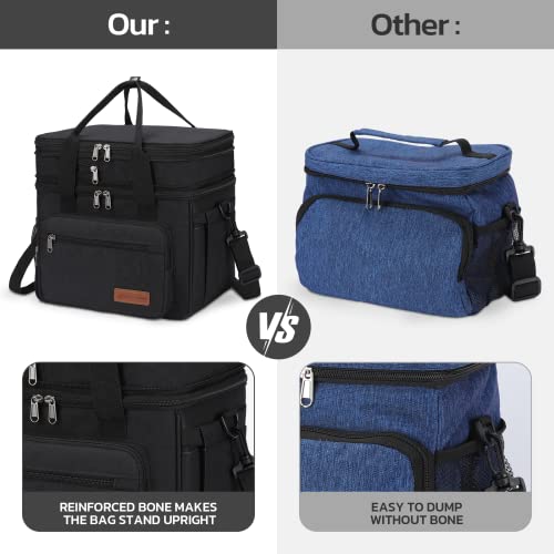 Maelstrom Lunch Box, 23L Insulated Lunch Bag, Expandable Double Deck Cooler Bag, Lightweight Leakproof Tote Bag With Side Tissue Pocket, Suit For Men and Women (A. Black) - color: A. Black