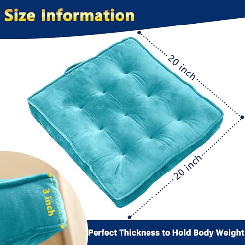 1 MIDDLE ONE Floor Pillow Set of 2, Memory Foam Meditation Cushion, Floor Cushions for Adults Sitting, Large Square Seat Cushions for Yoga, Couch, Sofa, Kids, Living Room, 20x20 Inch (Blue) - color: Blue, size: 20x20 Inch(Pack of 2)