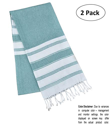 GLAMBURG Peshtemal Turkish Towel Cotton Beach Towels Oversized 36x71 Set of 2, Cotton Beach Towels for Adults, Soft Durable Absorbent Extra Large Bath Sheet Hammam Towel - Teal - color: Teal, size: 2 Pack