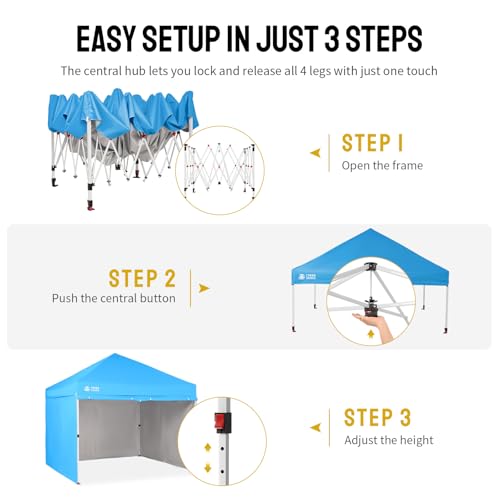 CROWN SHADES 10X10 Commercial Instant Canopy Pop Up Tent with Center Lock, 300D Fabric, 4 Sidewalls, Sto'N Go Bag, Sky Blue - color: Sky Blue, size: 10x10 Classic