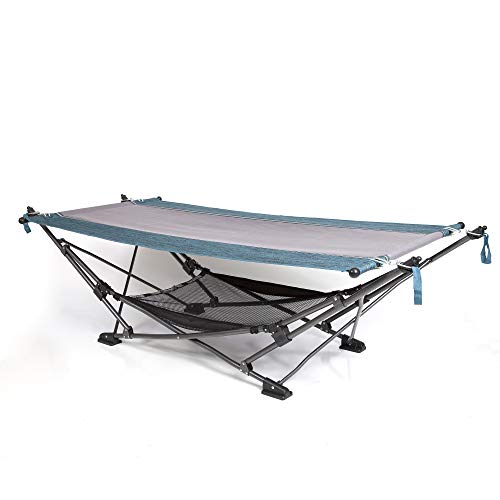 MacSports Collapsible Portable Folding Hammock with Removable Canopy - Includes Pillow and Mesh Storage Net, Freestanding, Heavy Duty, Outdoor Hammock (Teal) - color: Teal, style: With Canopy