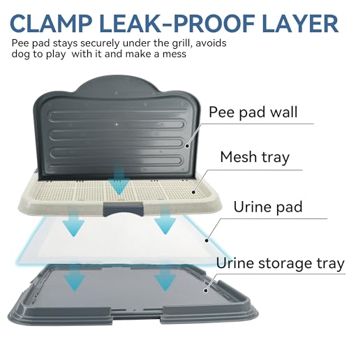 PAWISE Male Dog Pee Pad Holder with High Wall, 23.5"x23.5" Indoor Potty Tray for Medium/Large Dogs, Reusable Large Training Pad Holder with Splash Guard, Includes 4 Pee Pads, Anti-Slip & Easy to Clean