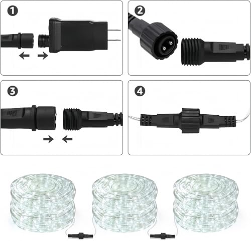 Lighting EVER 33ft 240 LED Outdoor Rope Lights Cool White 6000K, 24 V Connectable, Waterproof Clear Tube String Lights for Deck Railing, Patio Ground, Garden, Yard Lawn, Flower Bed Landscape, Camping - color: Cool White