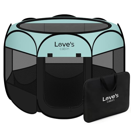 Love's cabin Pet Puppy Dog Playpen, Small Dog Tent Crates Cage Indoor/Outdoor, Portable Playpen for Cat, Foldable Pop Up Dog Kennel Playpen with Carring Case, Removable Zipper Top, Green - color: Green, size: 25.0"L x 25.0"W x 17.0"H