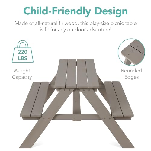 Best Choice Products Wooden Kids Picnic Table with Umbrella, Outdoor Activity Table Set with Built-in Benches, 220 lb Capacity per Bench - Gray/Navy - color: Gray/Navy