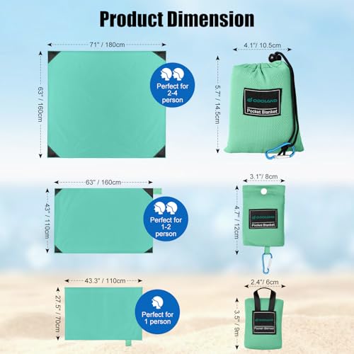 Odoland Beach Blanket Picnic Blanket, 43" x 63" SandProof Waterproof Outdoor Pocket Blanket with Portable Bag, Foldable Lightweight Sand Free Quick Drying Mat for Hiking Camping Travel, Light Green - color: Light Green, size: 43.3" x 63"(1-2 People)