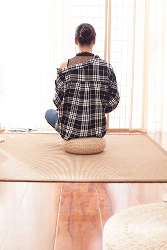 Straw Flat Seat Cushion, Handmade Floor Pouf Mat, Ottoman Footstool for Meditation, Zen, Yoga Practice or Buddha (15.7" Dia. x 6.3" H) - size: 15.7" Dia. x 6.3" H