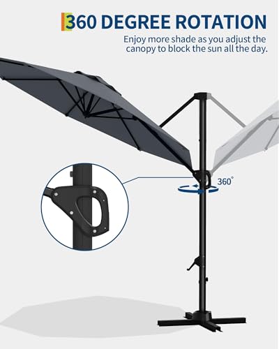 9ft Outdoor Patio Umbrella Heavy Duty 8 Ribs, Waterproof UV Protection Sun Shade with Crank Lift & Push Button Tilt, Outdoor Umbrella for Deck, Pool, Garden, Backyard, Lawn - color: Gray&Round, size: 10FT Roman