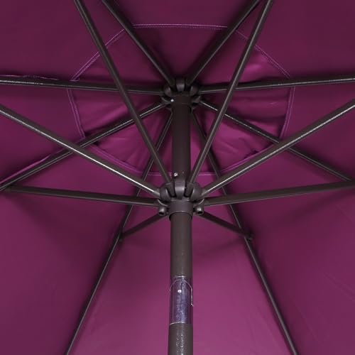 Blissun 9' Outdoor Patio Umbrella, Outdoor Table Umbrella, Yard Umbrella, Market Umbrella with 8 Sturdy Ribs, Push Button Tilt and Crank - color: Dark Magenta