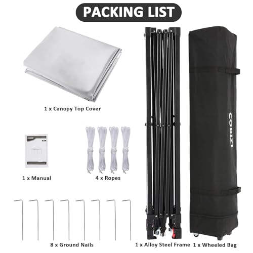 COBIZI Waterproof Stable Winterproof Pavilion with Bag with Wheels,Pop Up Folding Pavilion Party Tent,1 Person Install Sun Protection Garden Pavilion for Beach Wedding Camping - color: White, size: 8×8 （No Walls）