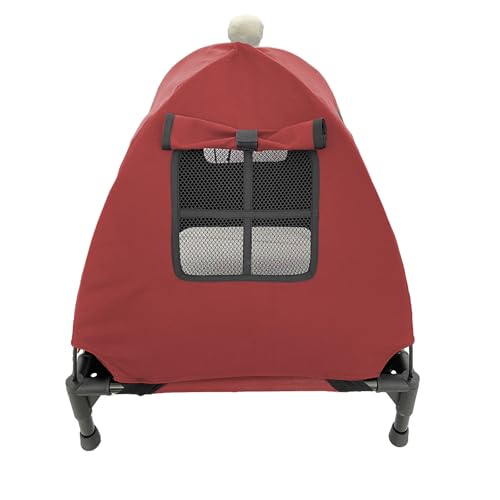 Pozico Elevated Pet Bed with Breathable Mesh for Small Cat and Dog, Raised Cooling Pet Cot for Puppy and Kitty, 18.9x18.9 inch (Red Bed with Canopy) - color: Red Bed with Canopy