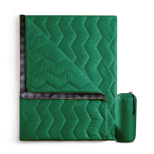 UNIKOME Waterproof Puffy Camping Blanket - Lightweight Packable Outdoor Quilt with Corner Loops, Warm Compact Blanket for Cold Weather Hiking Picnic Stadium Travel, 75"×52", Green - color: 05 Green