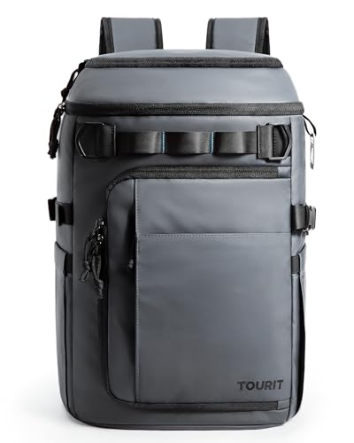 TOURIT 38 Cans Backpack Cooler: Leak Proof Waterproof 2 Insulated Compartments Soft Cooler Bag Beach Travel Camping Picnic, Sports Fan Coolers - color: Grey