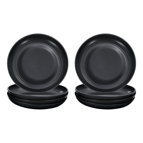 uxcell 8Pcs Plastic Plates Set, 8 Inch Unbreakable Dinner Plates Set Plastic Plates Reusable Dishwasher & Microwave Safe for Restaurants Kitchen Food Outdoor Camping, Black - color: Black, size: 8"