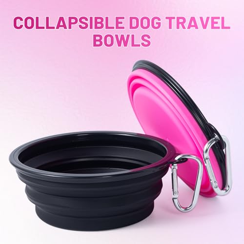 Dog Bowl Pet Collapsible Bowls, 2 Pack Collapsible Dog Water Bowls for Cats Dogs, Portable Pet Feeding Watering Dish for Walking Parking Traveling with 2 Carabiners (Black+Pink, Medium) - color: Black+Pink, size: Medium
