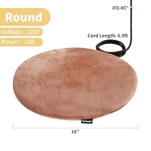 Pet Heating Pad for Cats Dogs Indoor & Sheltered Outdoor Waterproof Heated Cat Bed Heated Dog Bed Chew Resistant Cord Constant Temperature Brown Round 16 Inch - color: Brown, size: Round: 16" x 16" x 1.3"