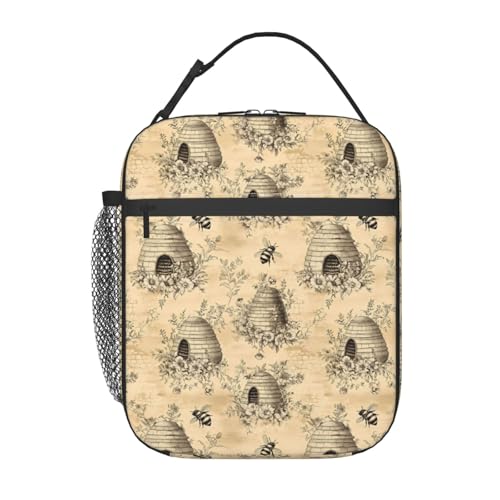 Reusable Vintage Beehive Bee Lunch Box for Kids Girls Boys Women Adult, Insulated Rustic Farmhouse Retro Lunch Bag,Polyester Cooler Handbags Case for School Picnic Work Travel Beach or Hiking - color: Bee