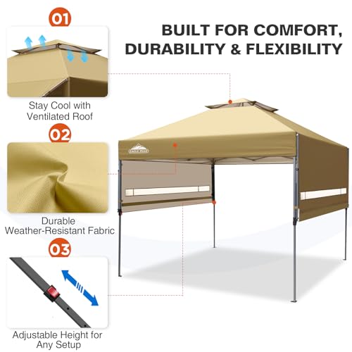 EAGLE PEAK 17x10 Pop up Gazebo Canopy Tent Outdoor Instant Canopy Shelter with Adjustable Dual Half Awnings (Beige) - color: Beige